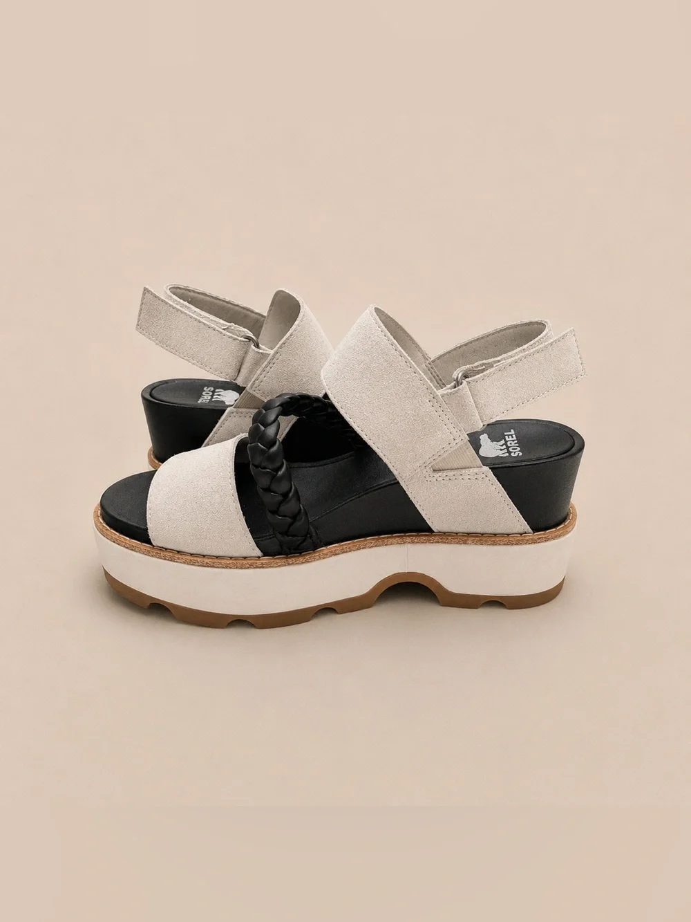 SOREL Kinetic Impact Slingback Platform Sandals Sea Salt Black Women’s 6